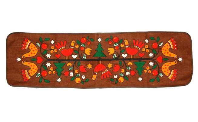Bieżnik świąteczny PRL NRD DDR vintage juta nadruk ptaki