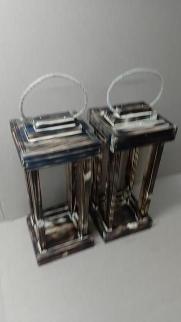 Lampion OPALANY 47cm 20x20cm drewniany z drewna lampiony