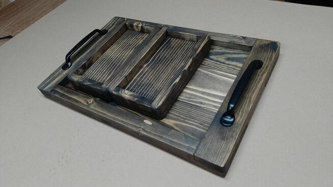 Tacki z drewna komplet 3szt drewno metal loft rustyk taca