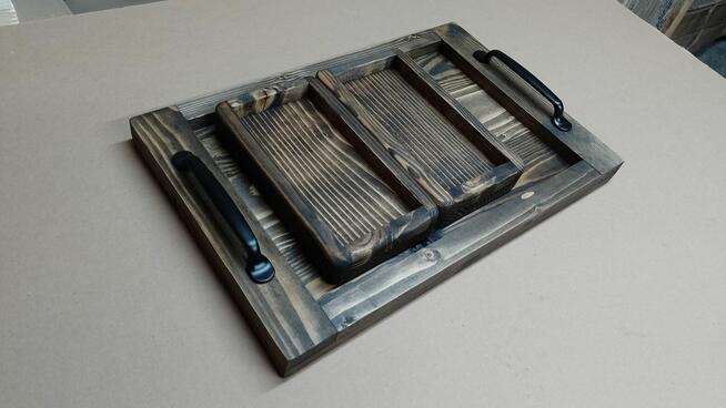 Tacki z drewna komplet 3szt drewno metal loft rustyk taca