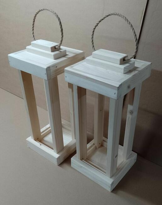 Lampion drewniany 47cm duży solidny z drewna latarnia