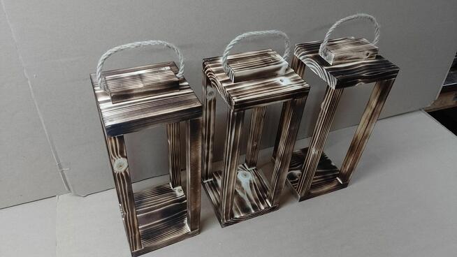 Lampion 36cm opalany latarnia z drewna baza drewniana