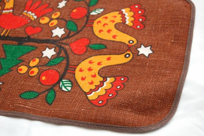 Bieżnik świąteczny PRL NRD DDR vintage juta nadruk ptaki