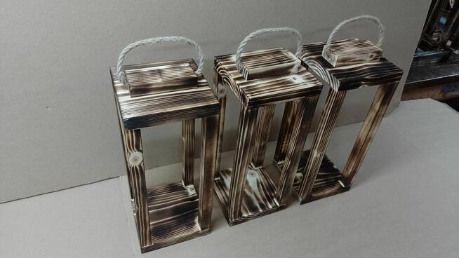 Lampion 3szt lampiony z drewna KOMPLET 36cm lampa