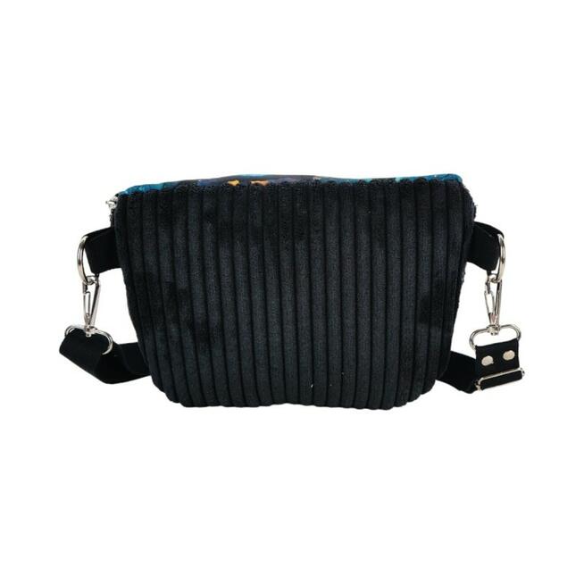 Torebka-Nerka Sztruksowa Czarna z Motywem Kota – Księżycowy Kot - Handmade