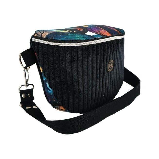 Torebka-Nerka Sztruksowa Czarna z Motywem Kota – Księżycowy Kot - Handmade