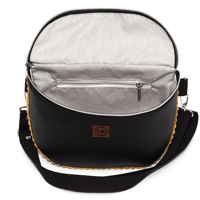 Torebka-Nerka Czarna z Sztruksem Musztardowym – Handmade