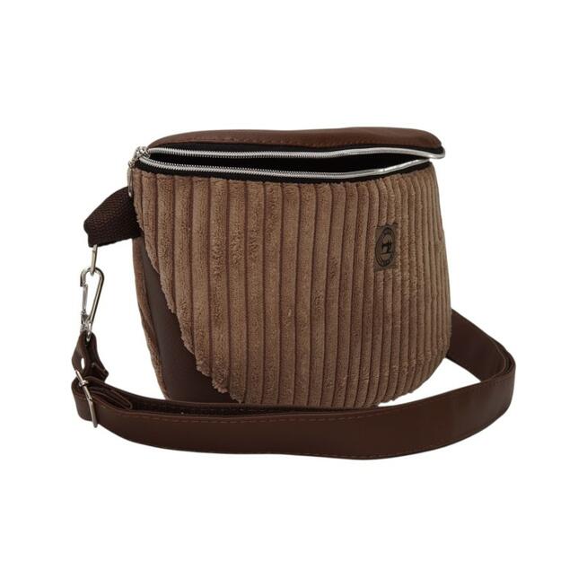 Torebka-Nerka z Jasnobrązowego Sztruksu i Brązowej Ekoskóry – Handmade