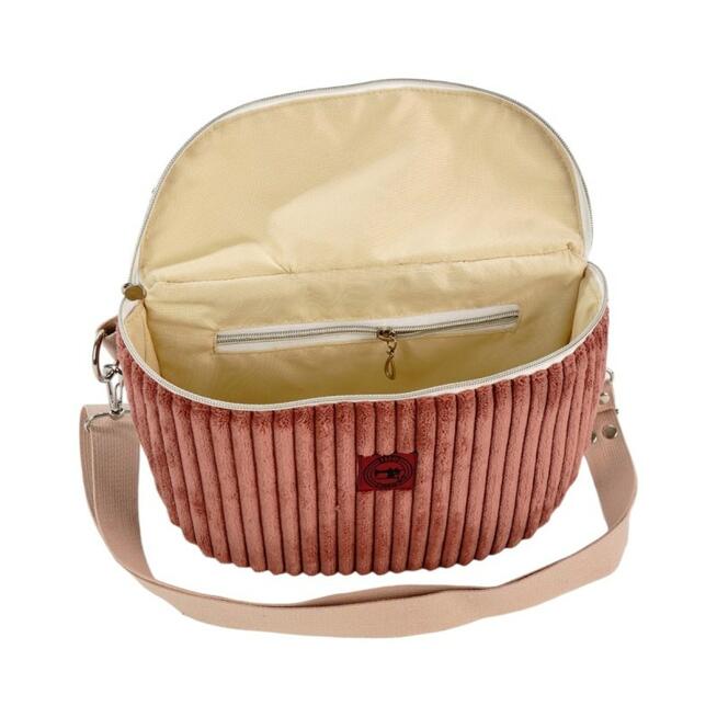 Torebka-Nerka Sztruksowa Brudny Róż z motywem Kwiatów – handmade