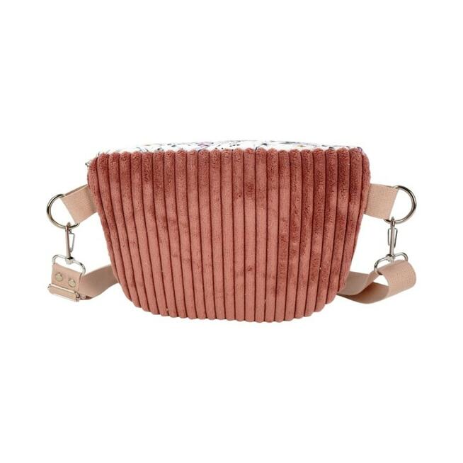 Torebka-Nerka Sztruksowa Brudny Róż z motywem Kwiatów – handmade