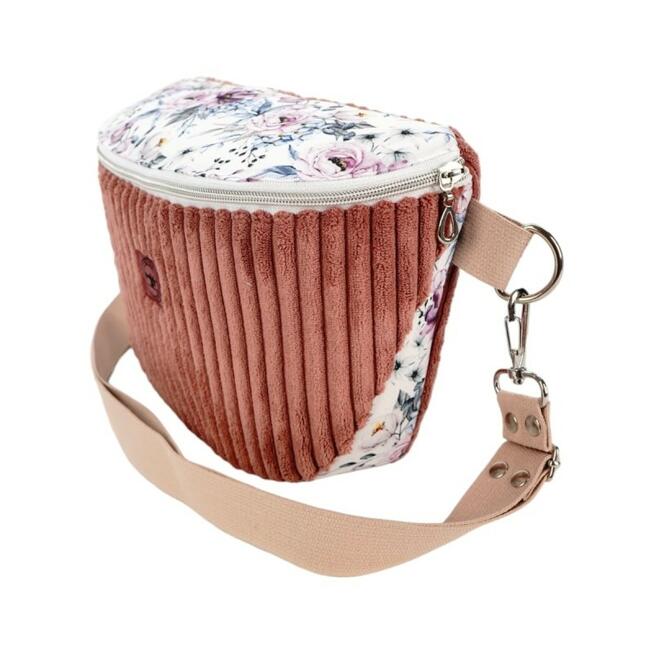 Torebka-Nerka Sztruksowa Brudny Róż z motywem Kwiatów – handmade