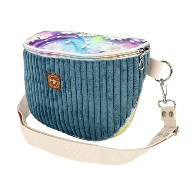 Torebka-Nerka Sztruksowa Morska z motywem Kwiatów – Stokrotkowe Marzenia