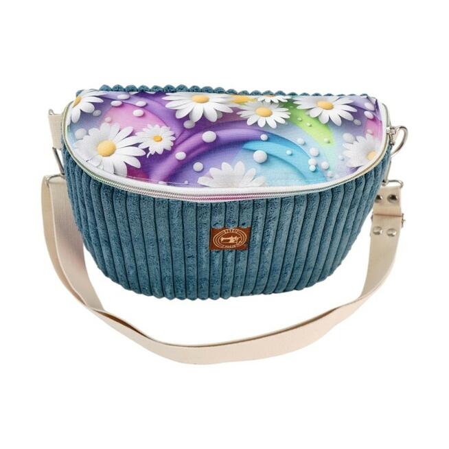 Torebka-Nerka Sztruksowa Morska z motywem Kwiatów – Stokrotkowe Marzenia