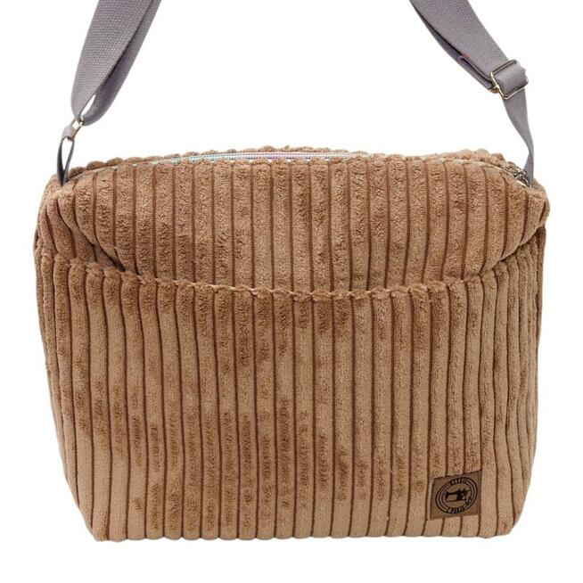 Torebka Sztruksowa Jasnobrązowa z Kieszonką na Magnes – Handmade