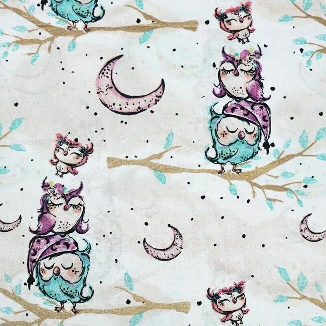 Bawełniana Poszewka Na Poduszkę 50x50 – Pastelowe Sówki i Księżyce
