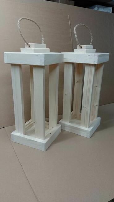 Lampion drewniany 47cm duży solidny z drewna latarnia