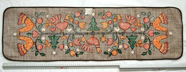 Bieżnik świąteczny PRL NRD DDR vintage juta nadruk ptaki