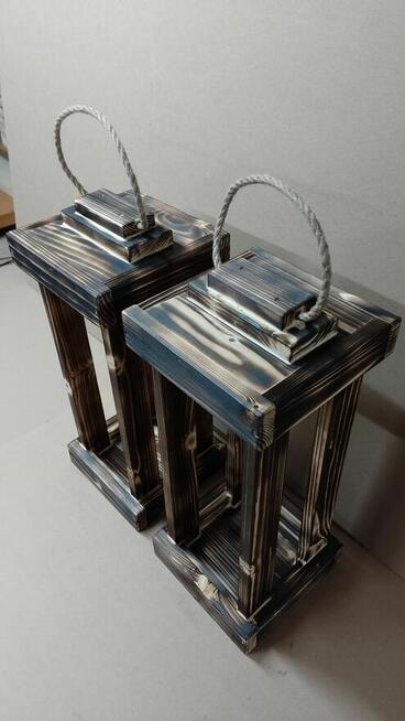 Lampion OPALANY 47cm 20x20cm drewniany z drewna lampiony