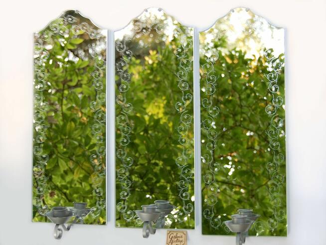 IKEA Sandefjord świecznik z lustrem na ścianę 3 szt. vintage