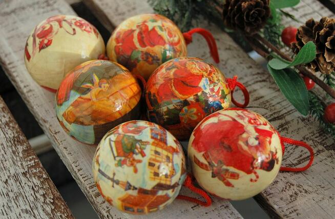 Bombka, francuskie bombki decoupage, vintage, Mikołaj 6 szt.