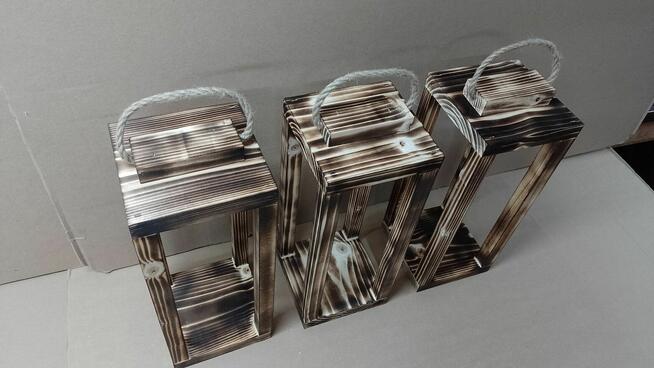 Lampion 3szt lampiony z drewna KOMPLET 36cm lampa