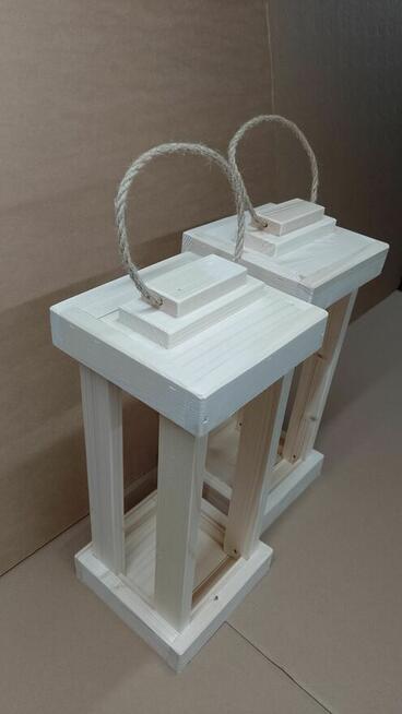 Lampion drewniany 47cm duży solidny z drewna latarnia