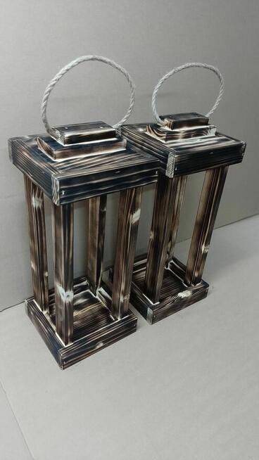 Lampion OPALANY 47cm 20x20cm drewniany z drewna lampiony