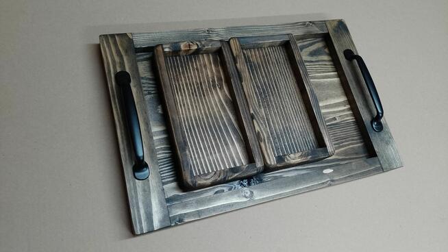 Tacki z drewna komplet 3szt drewno metal loft rustyk taca