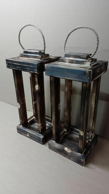 Lampion OPALANY 47cm 20x20cm drewniany z drewna lampiony