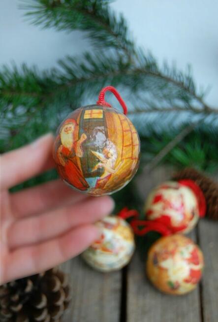 Bombka, francuskie bombki decoupage, vintage, Mikołaj 6 szt.