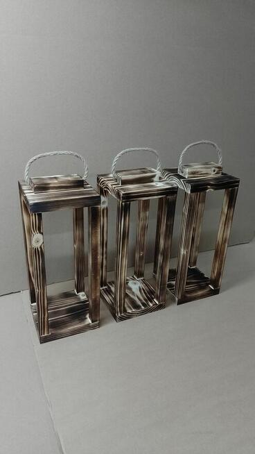 Lampion 3szt lampiony z drewna KOMPLET 36cm lampa