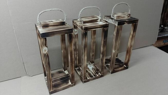 Lampion 36cm opalany latarnia z drewna baza drewniana