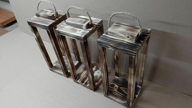 Lampion 36cm opalany latarnia z drewna baza drewniana