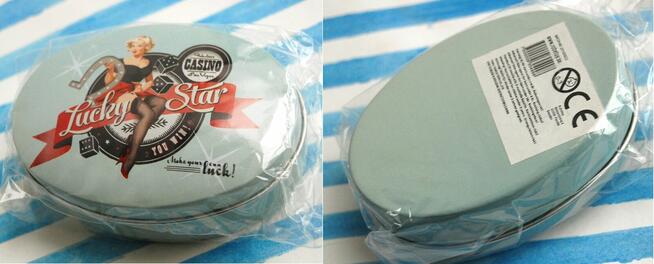 Mała, owalna puszka pin - up girl, housewife, retro, vintage