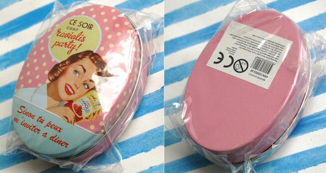 Mała, owalna puszka pin - up girl, housewife, retro, vintage