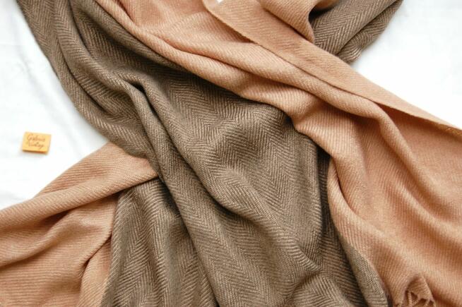 Szal damski, beż, camel, brąz, wiskoza, wełna