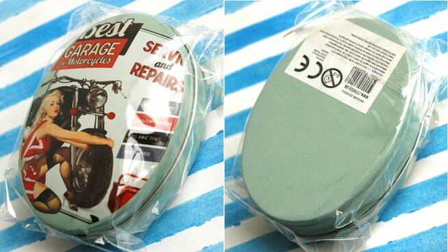 Mała, owalna puszka pin - up girl, housewife, retro, vintage