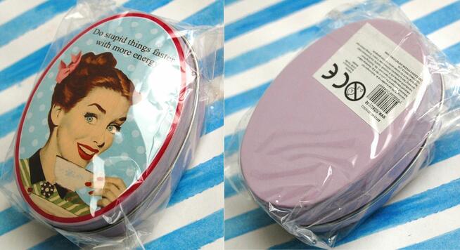 Mała, owalna puszka pin - up girl, housewife, retro, vintage