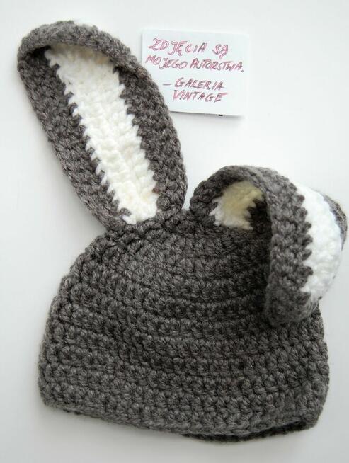 Czapka dla niemowlaka robiona na drutach, królik, z uszami
