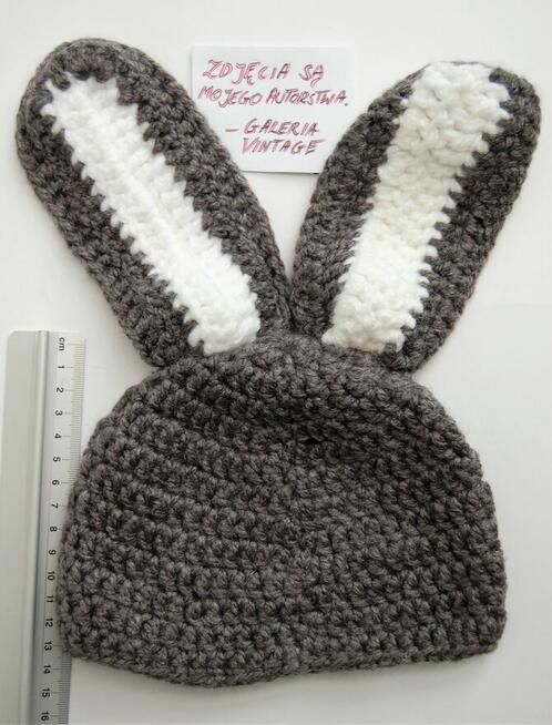 Czapka dla niemowlaka robiona na drutach, królik, z uszami