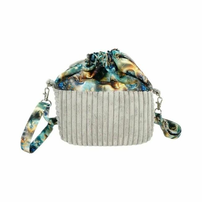 Torebka Sakiewka Sztruksowa Szara z Motywem Kosmicznych Kotów – Handmade