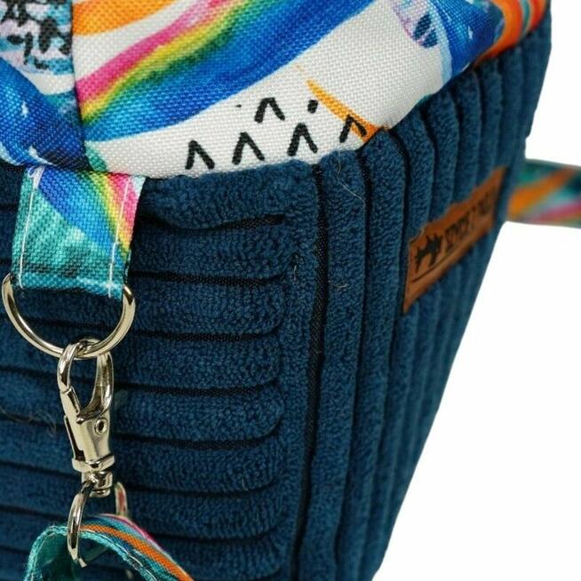 Torebka Sakiewka Sztruksowa Granatowa z Motywem Kolorowa Dżungla – Handmade