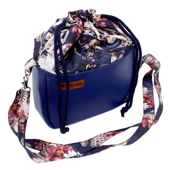 Torebka Sakiewka Granatowa z Motywem Węża i Kwiatów – handmade