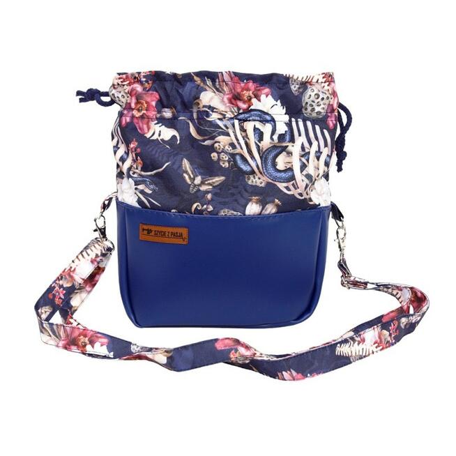 Torebka Sakiewka Granatowa z Motywem Węża i Kwiatów – handmade