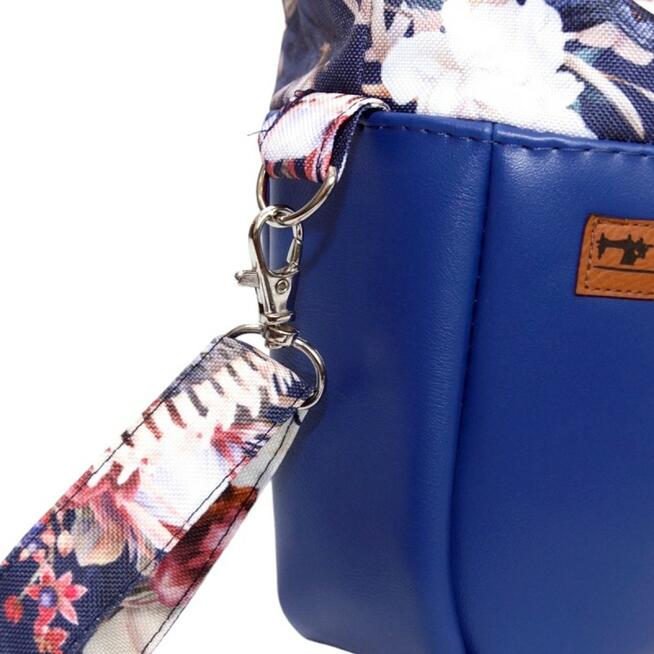 Torebka Sakiewka Granatowa z Motywem Węża i Kwiatów – handmade