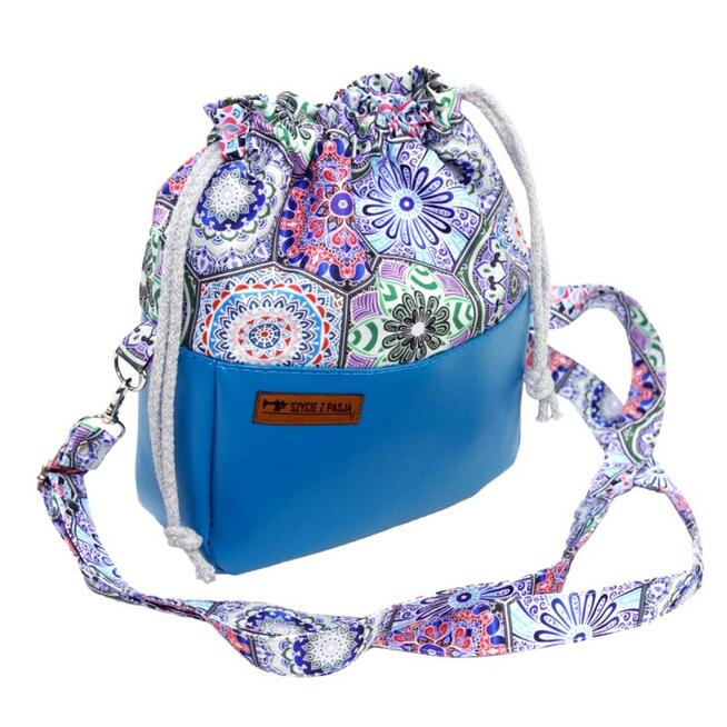 Torebka Sakiewka Niebieska z Geometrycznym Wzorem – Handmade