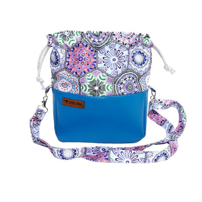 Torebka Sakiewka Niebieska z Geometrycznym Wzorem – Handmade