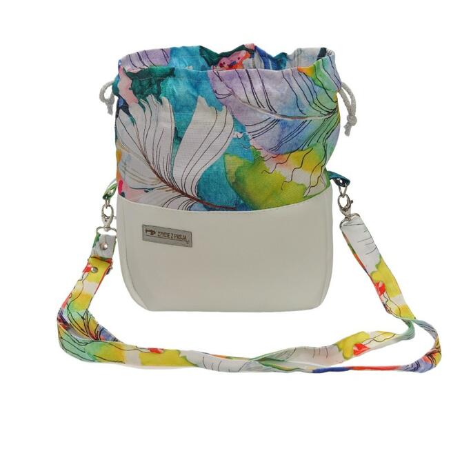 Torebka Sakiewka Biała z Motywem Kolorowych Liści – Handmade