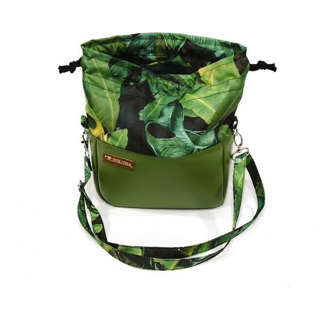 Torebka Sakiewka Zielona z Motywem Liści Tropikalnych – Handmade