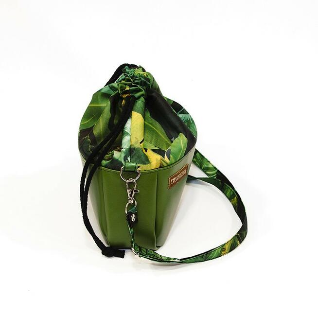 Torebka Sakiewka Zielona z Motywem Liści Tropikalnych – Handmade